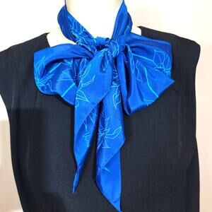 USNA Vintage Royal Blue Silk Blend Scarf with Dramatic Bow